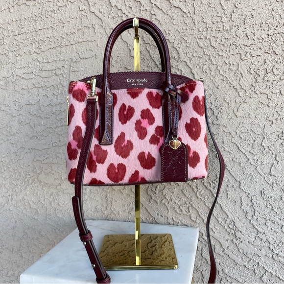 KATE SPADE Pink & Burgundy Leopard Calf Hair Leather Mini Satchel Crossbody Bag - Picture 5 of 17